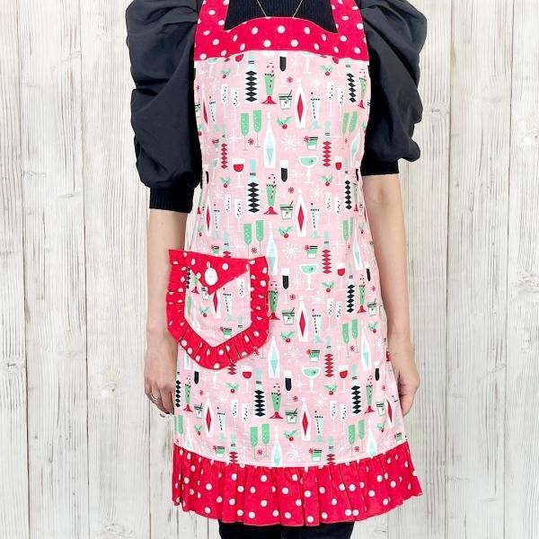 Carolyn's Kitchen】ホリデーエプロン ピンク&レッドドット