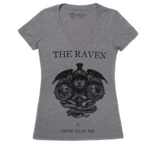 Edgar Allan Poe / The Raven V-Neck Tee (Dark Heather Grey) (Womens)