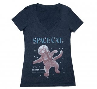 Ruthven Todd / Space Cat V-Neck Tee (Midnight Navy) (Womens)