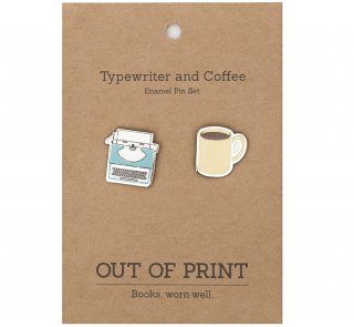 Typewriter and Coffee Enamel Pin Set