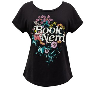 Book Nerd Floral Womens Relaxed Fit Tee (Black)