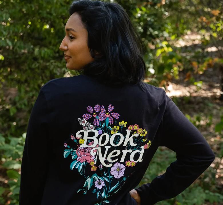 [Out of Print] Book Nerd Floral Long Sleeved Tee (Black) - [アウト・オブ・プリント] ブック・ナード Tシャツ Book Nerd Floral unisex long sleeve — Out of Print