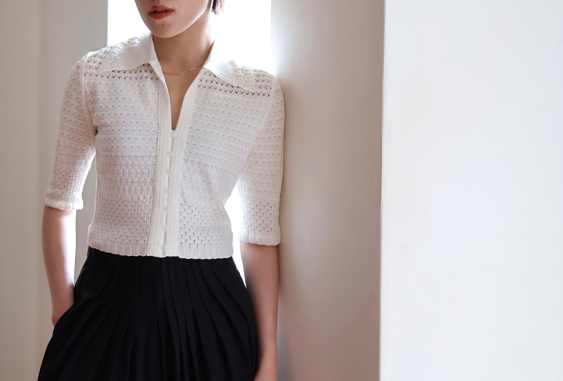 Mame Kurogouchi：Lace Knitted Top - WHITE - ORANN 通販サイト