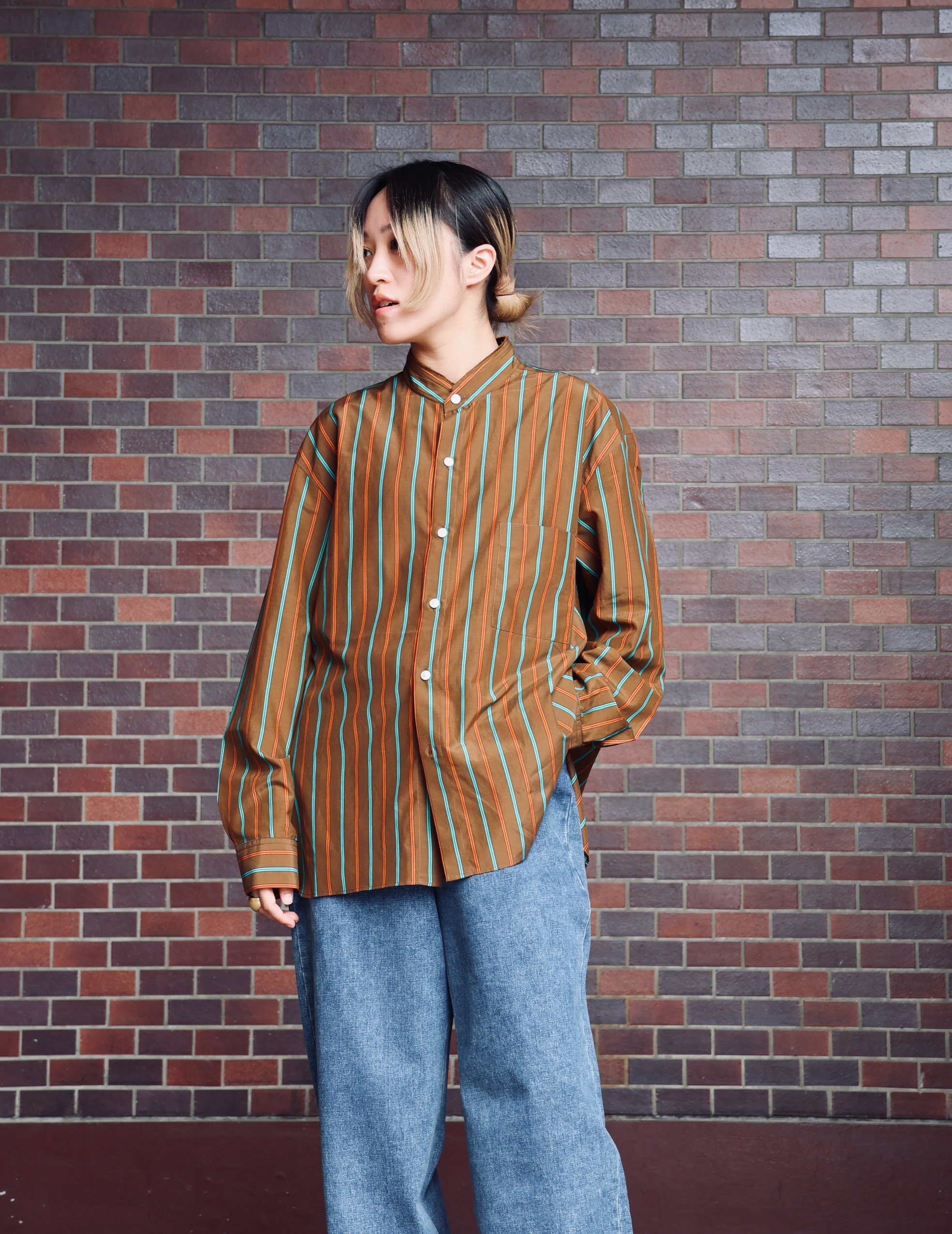 Cristaseya:HANDMADE FRINNGED MAO COLLAR SHIRT - NOISETTE Cristaseya:HANDMADE FRINNGED MAO COLLAR SHIRT - NOISETTE