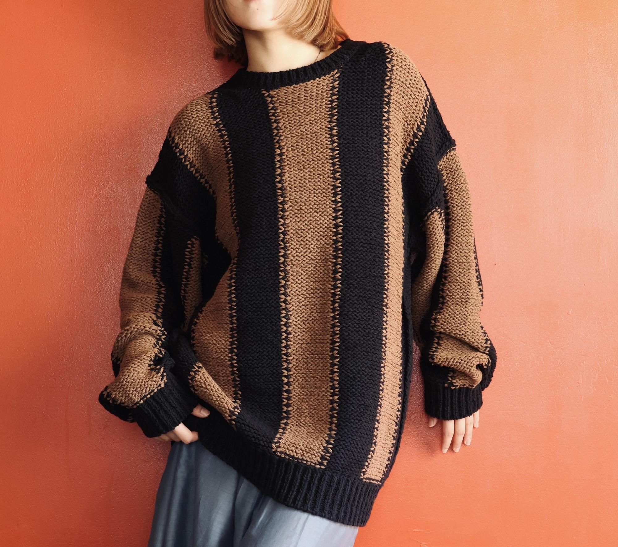Cristaseya：FETTUCCIA STRIPED SWEATER - BLACK/NOISETTE - ORANN