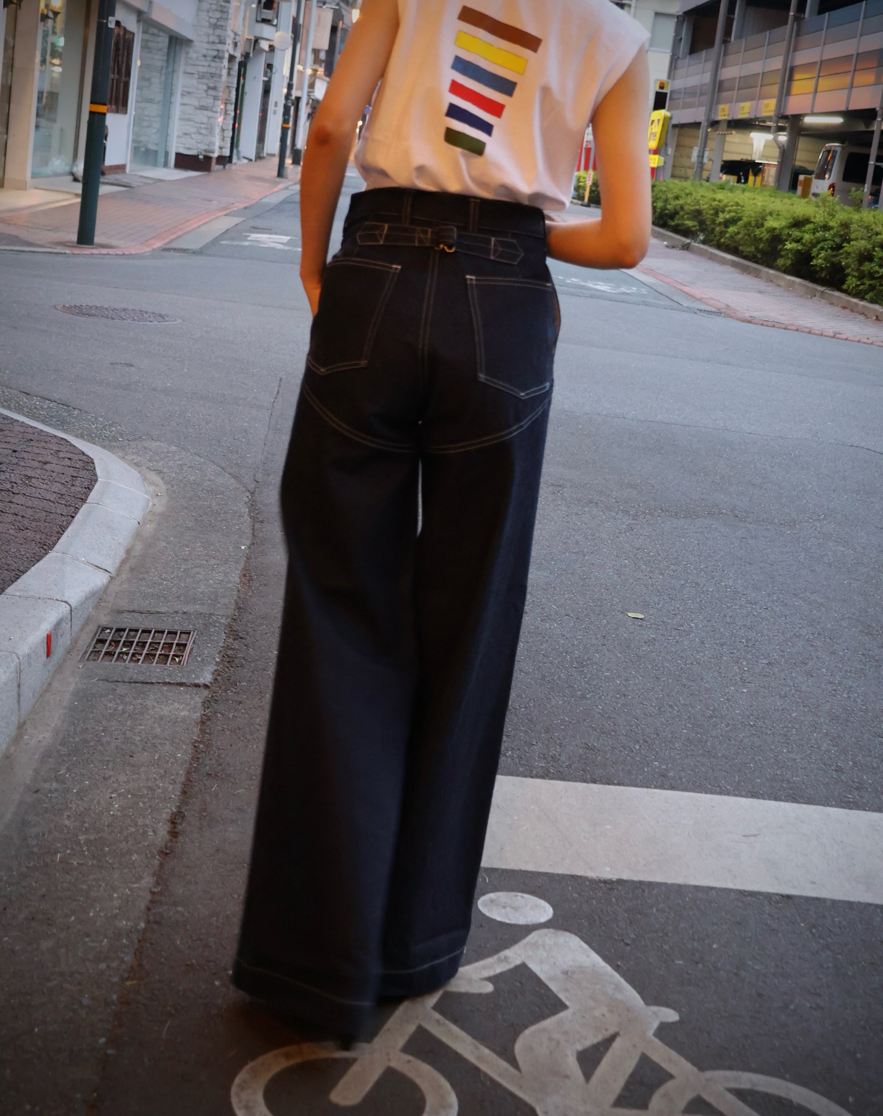 FUMIKA UCHIDA: DENIM HIGH WAIST BUGGY PANTS - RIGID INDIGO FUMIKA UCHIDA: DENIM HIGH WAIST BUGGY PANTS - RIGID INDIGO