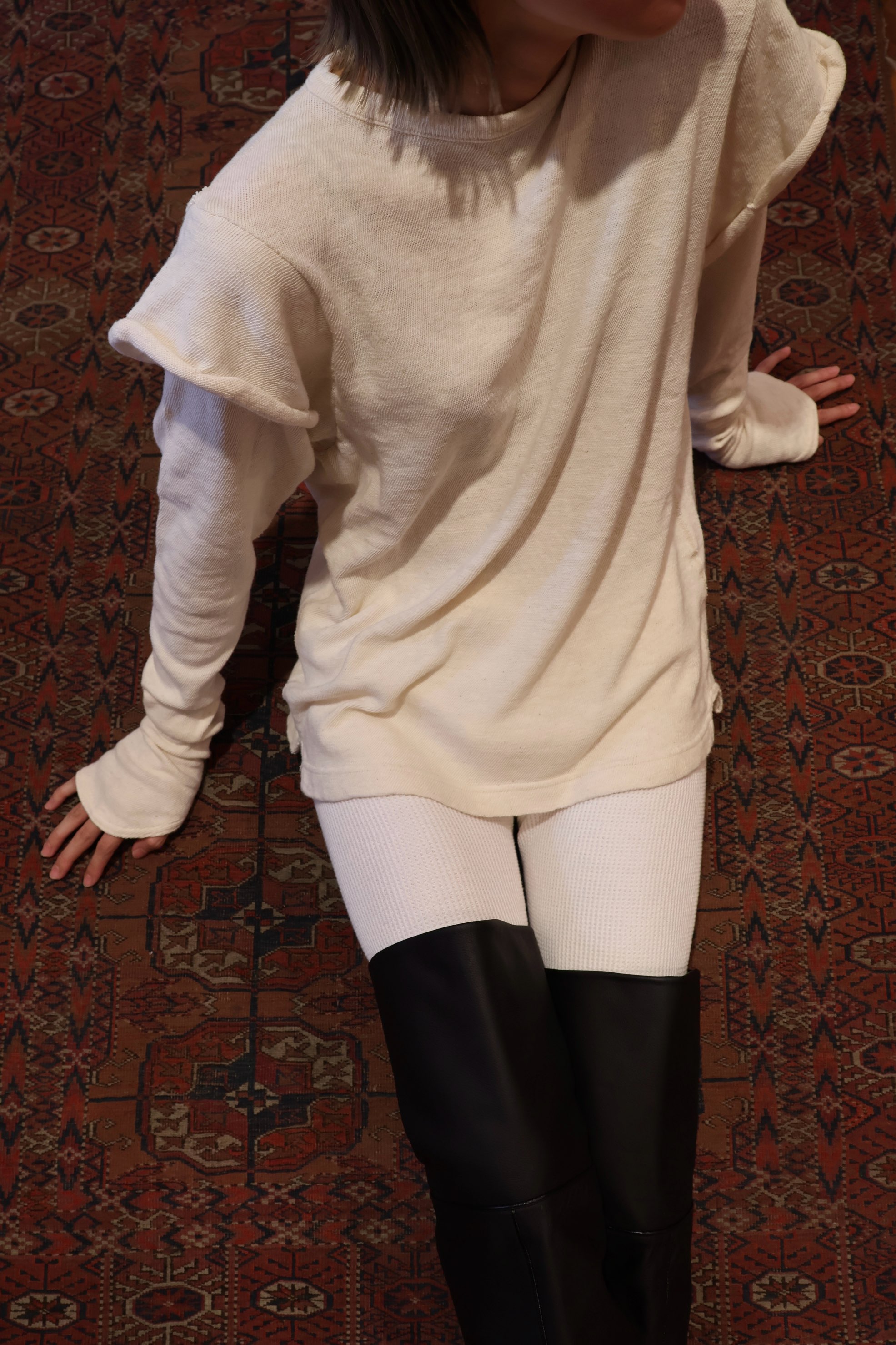 FUMIKA UCHIDA: GAUZE JERSY DOUBLE SLEEVE TOP - KINARI FUMIKA UCHIDA: GAUZE JERSY DOUBLE SLEEVE TOP - KINARI