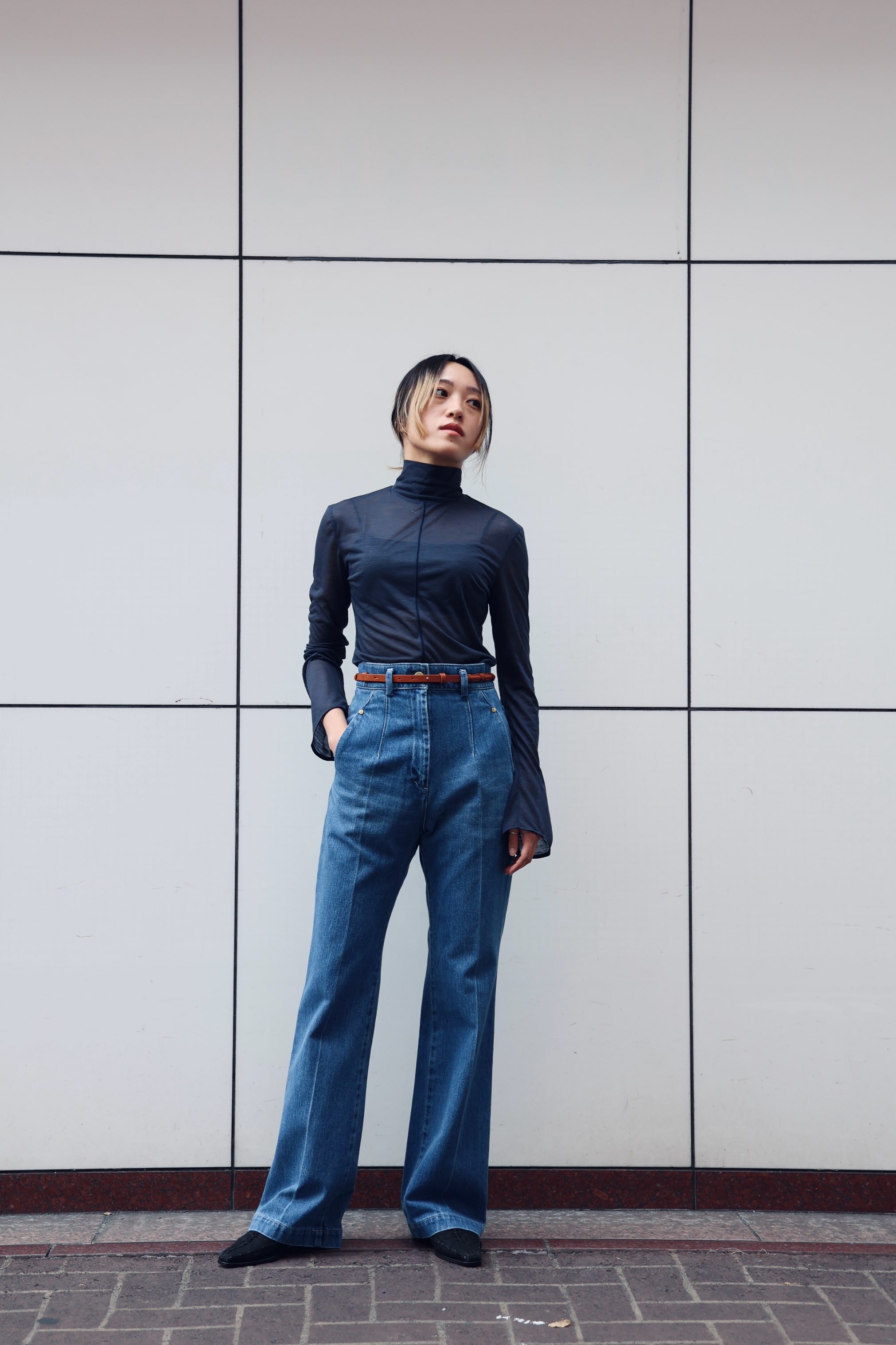 Mame Kurogouchi:High Wasted Flare Jeans - BLUE - ORANN Mame Kurogouchi:High Wasted Flare Jeans - BLUE - ORANN