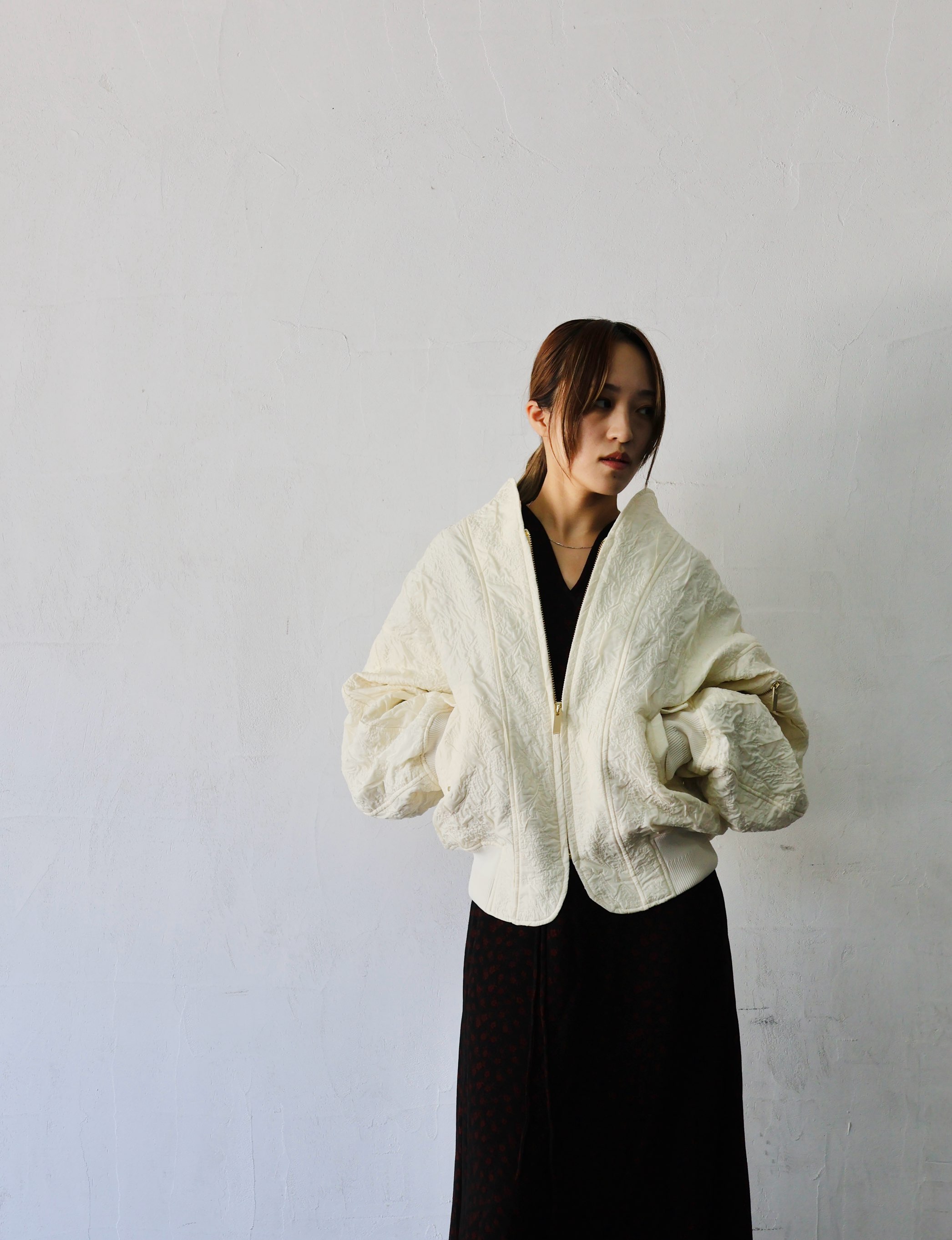 みゅう Mame Kurogouchi：Floral Jacquard Triple Cloth Jacket- ECRU
