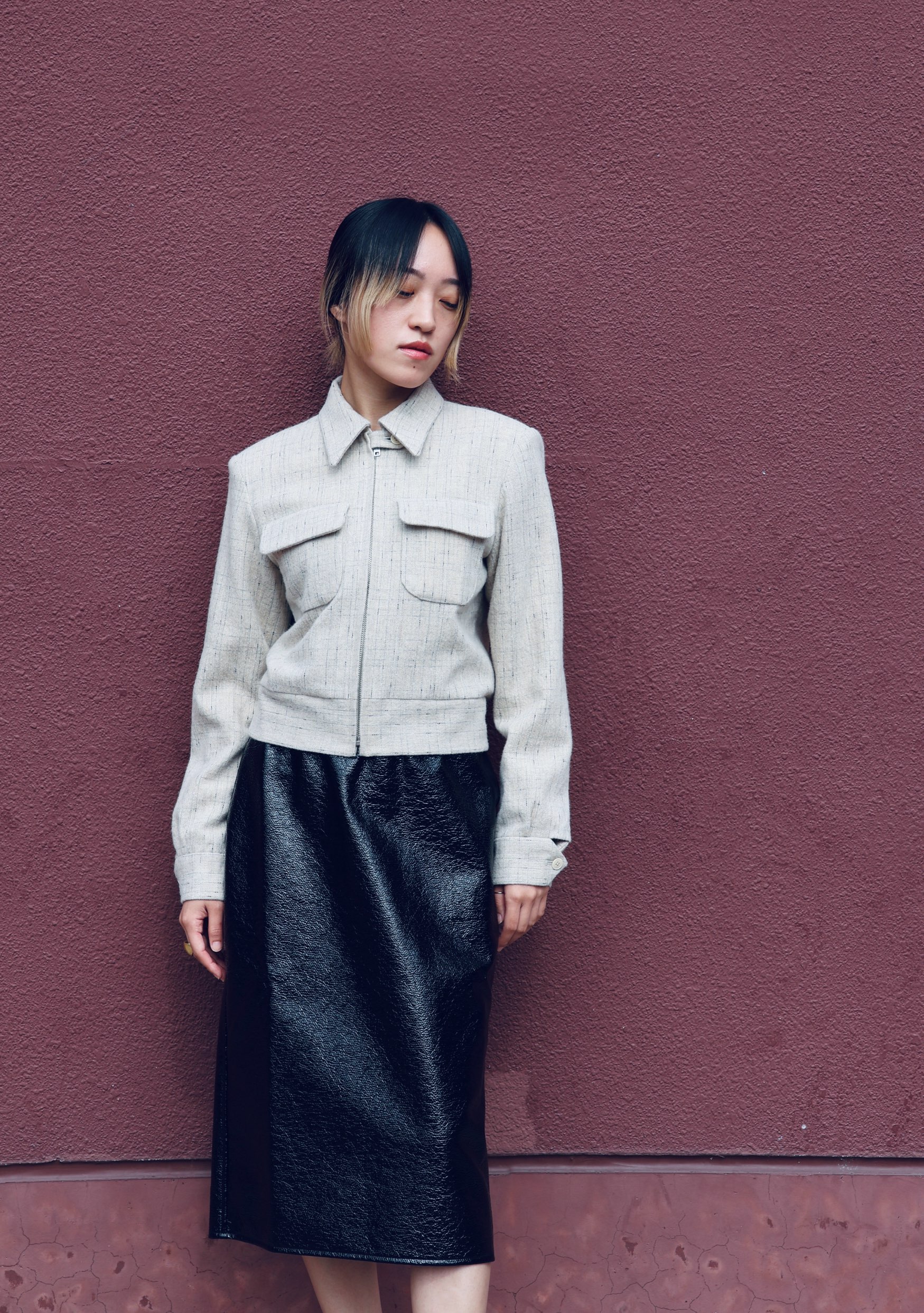 FUMIKA UCHIDA: SPLASHED PATTERN ZIP-UP BLOUSON - OATMEAL FUMIKA UCHIDA: SPLASHED PATTERN ZIP-UP BLOUSON - OATMEAL