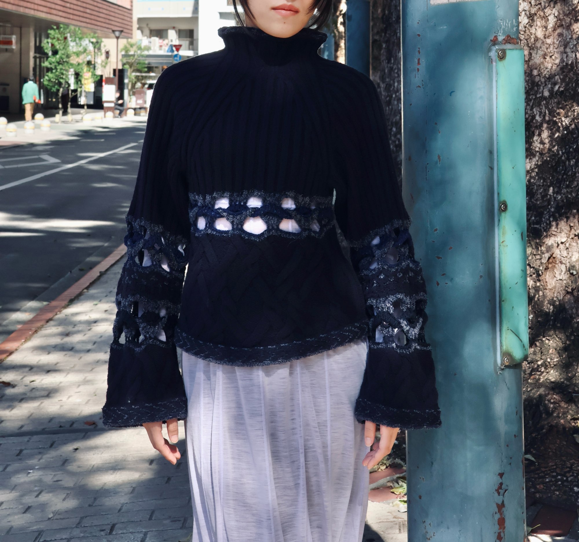 Mame Kurogouchi:Basket Pattern Combination Knitted Pullover Mame Kurogouchi:Basket Pattern Combination Knitted Pullover