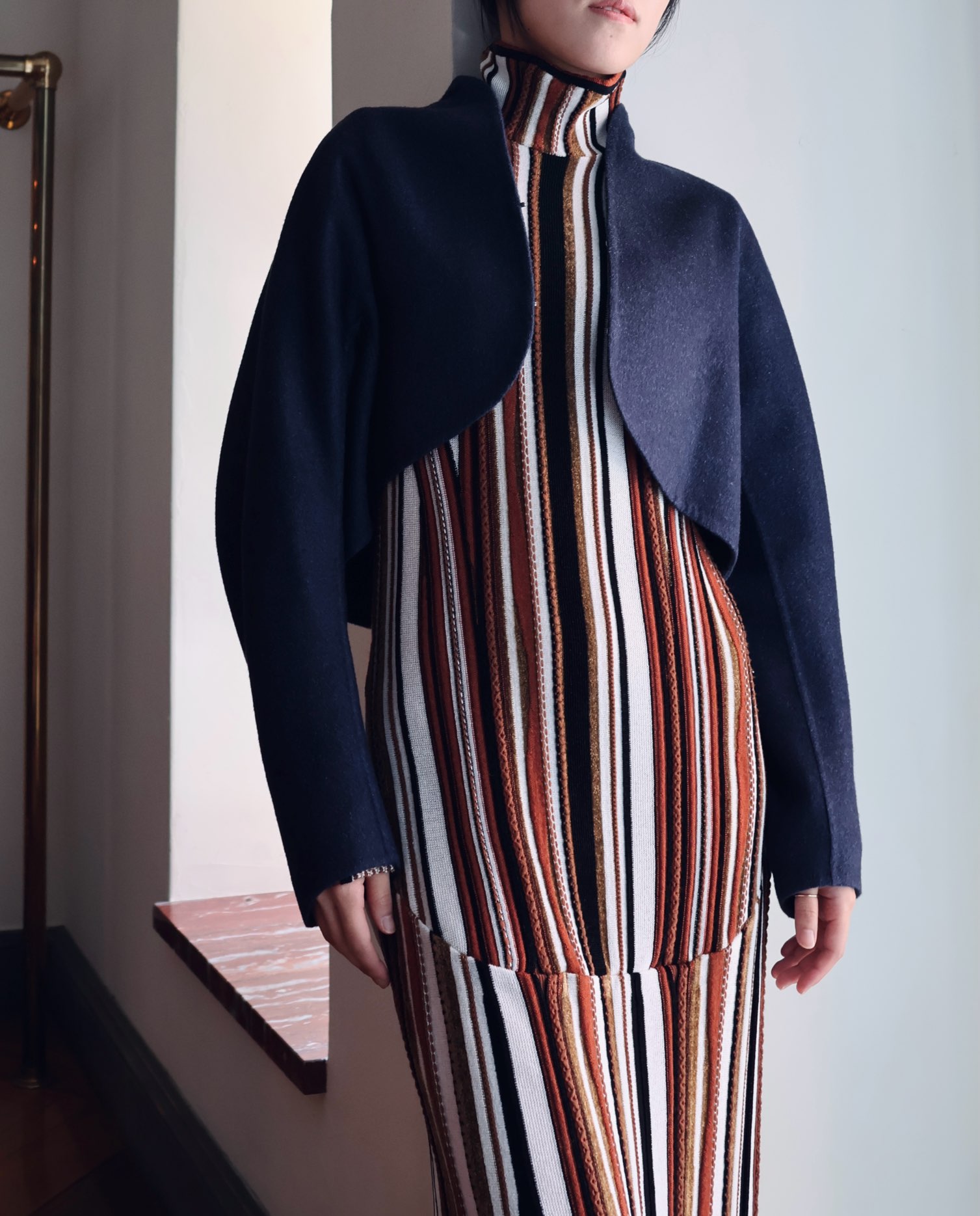 Mame Kurogouchi:Stripe Jacquard High Neck Knitted Dress Mame Kurogouchi:Stripe Jacquard High Neck Knitted Dress
