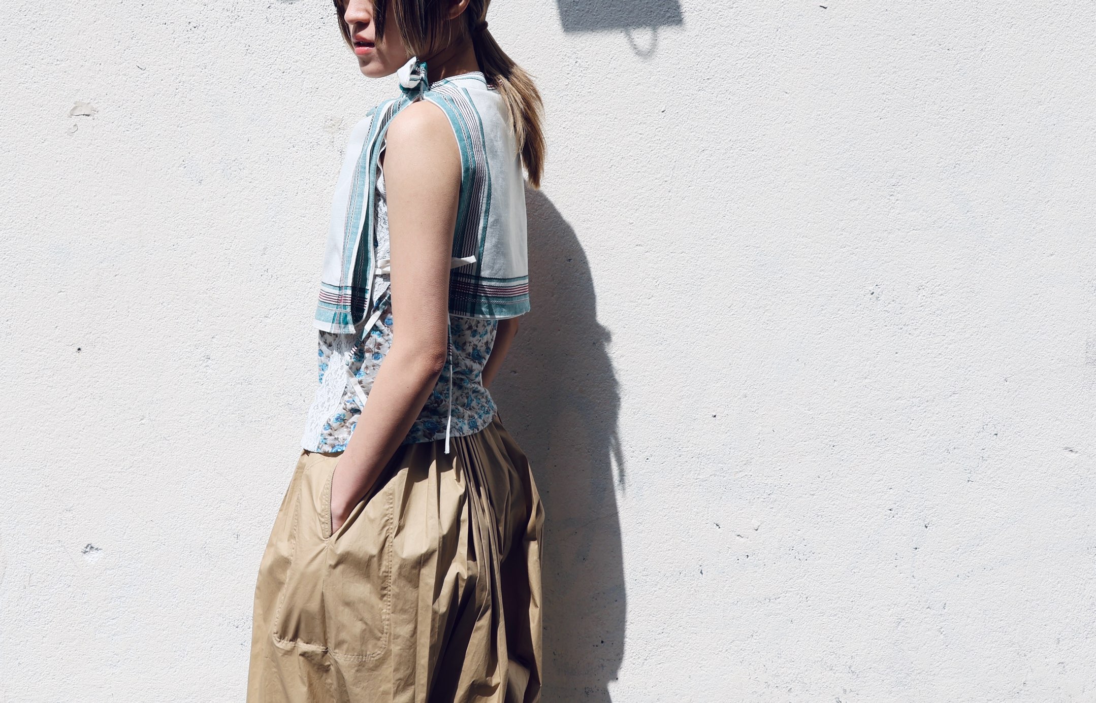 FUMIKA UCHIDA： HANDKERCHIEF BIB TOP - GREEN PLAID - ORANN