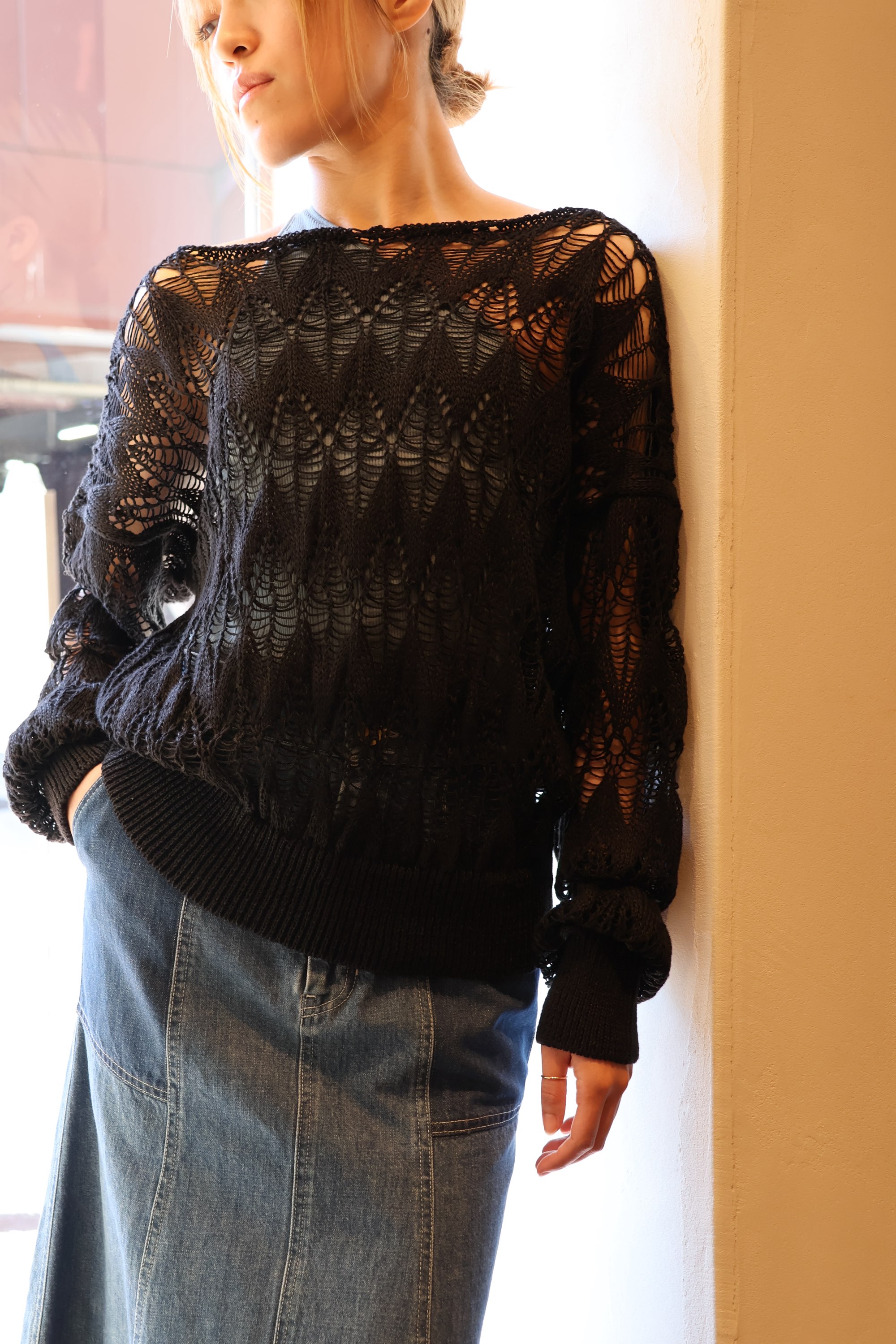 Cristaseya:LINEN LACE SWEATER - BLACK - ORANN ONLINE SHOP Cristaseya:LINEN LACE SWEATER - BLACK - ORANN ONLINE SHOP