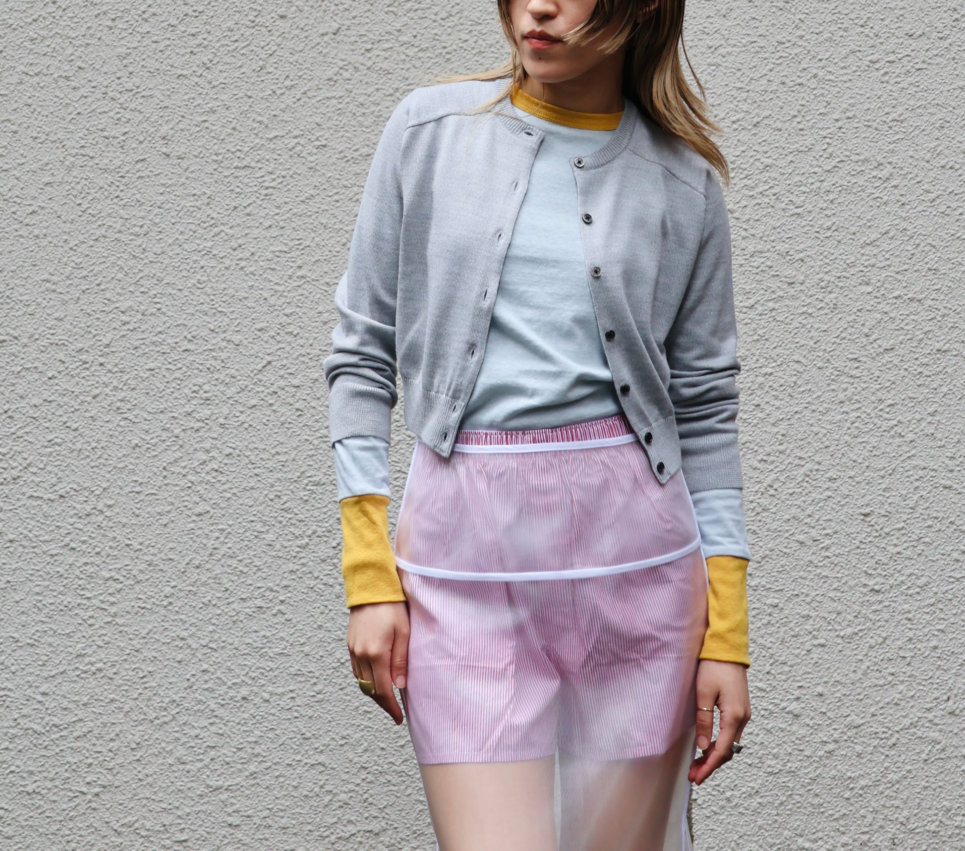 FUMIKA UCHIDA: KNITTED CREW-NECK CARDIGAN - L.GREY - ORANN FUMIKA UCHIDA: KNITTED CREW-NECK CARDIGAN - L.GREY - ORANN