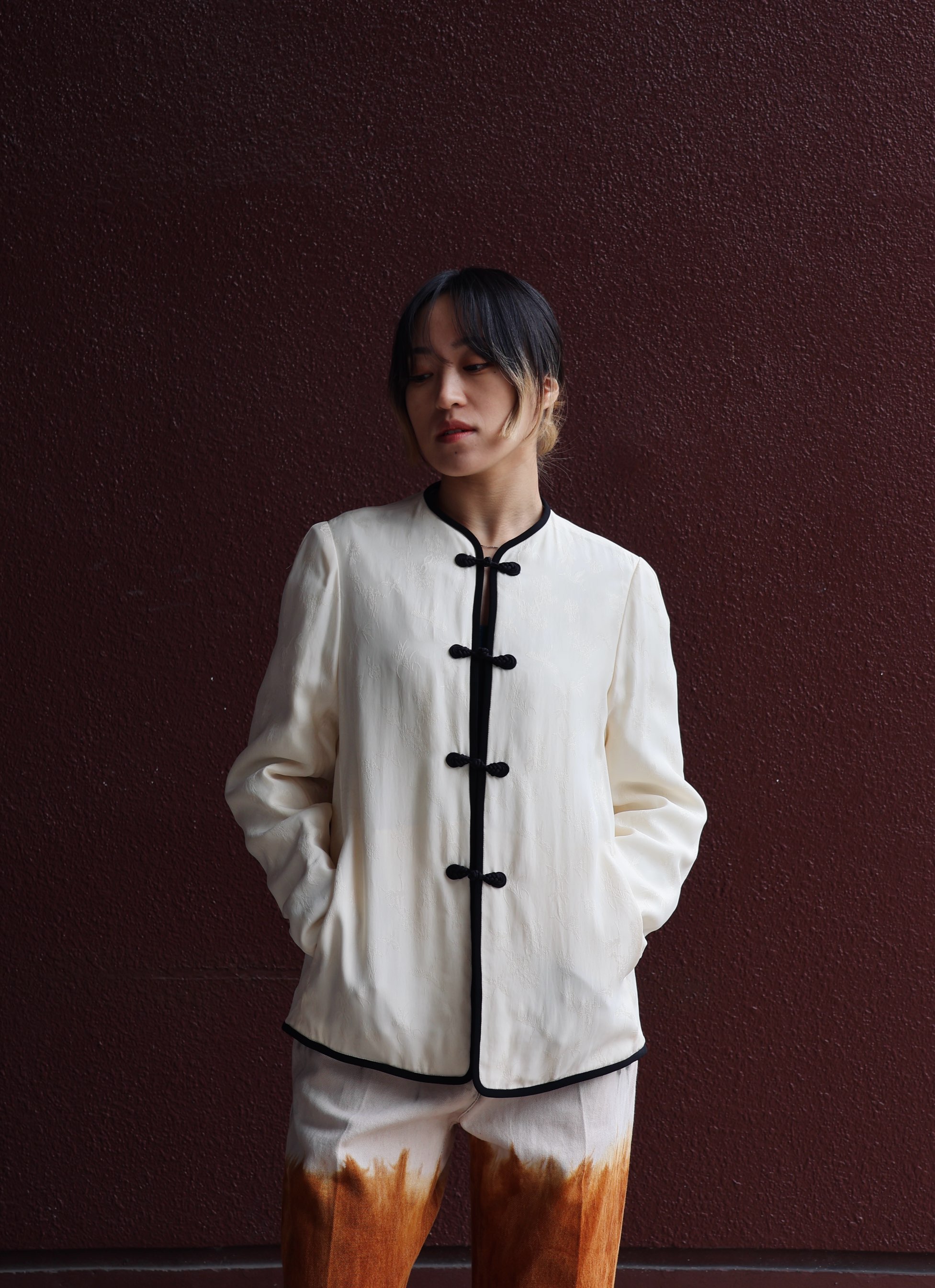 Mame Kurogouchi:Crane Pattern Jacquard Jacket - ECRU Mame Kurogouchi:Crane Pattern Jacquard Jacket - ECRU
