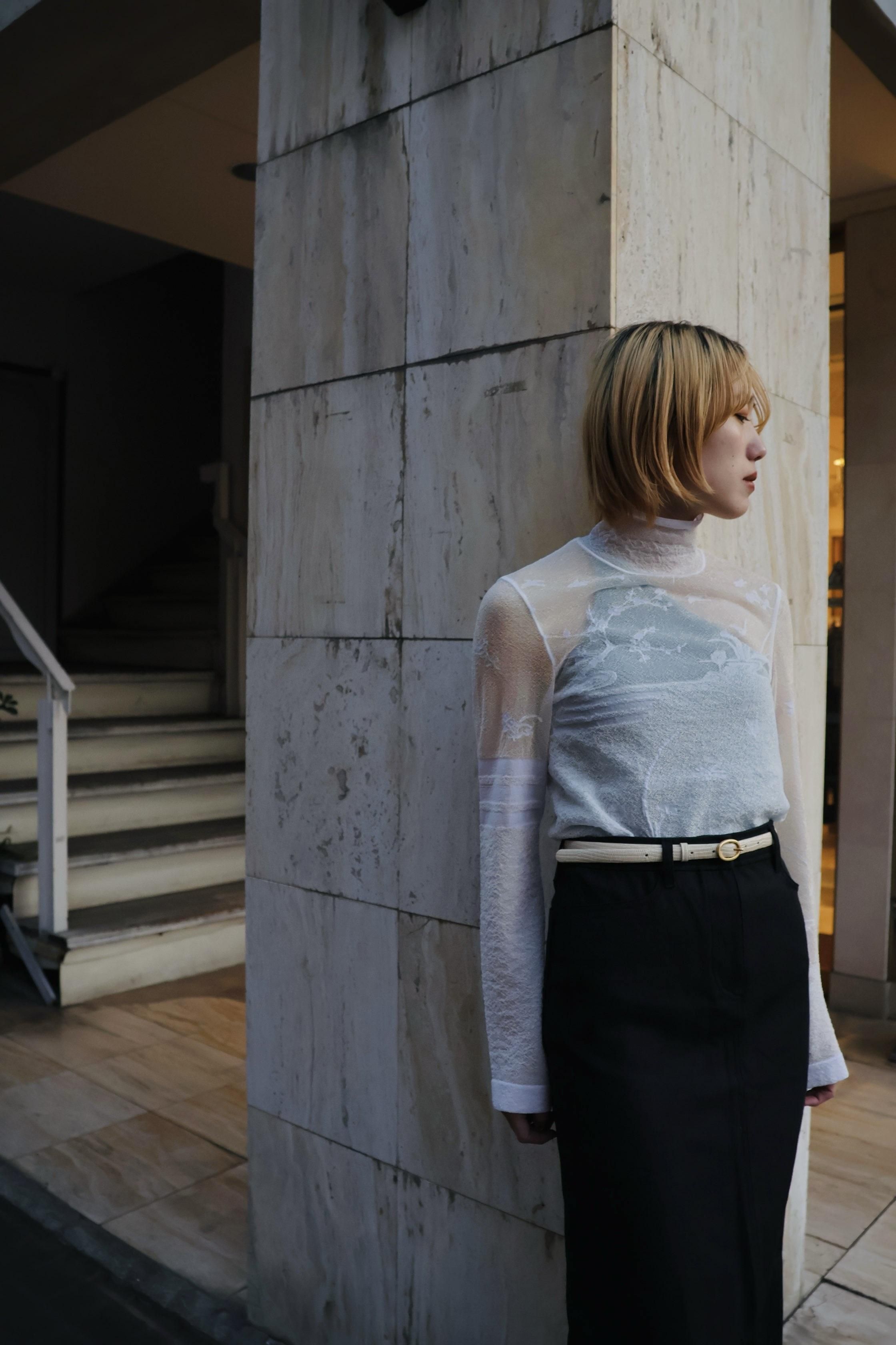 Mame Kurogouchi:Nature Pattern Sheer Knitted High Neck Top Mame Kurogouchi:Nature Pattern Sheer Knitted High Neck Top