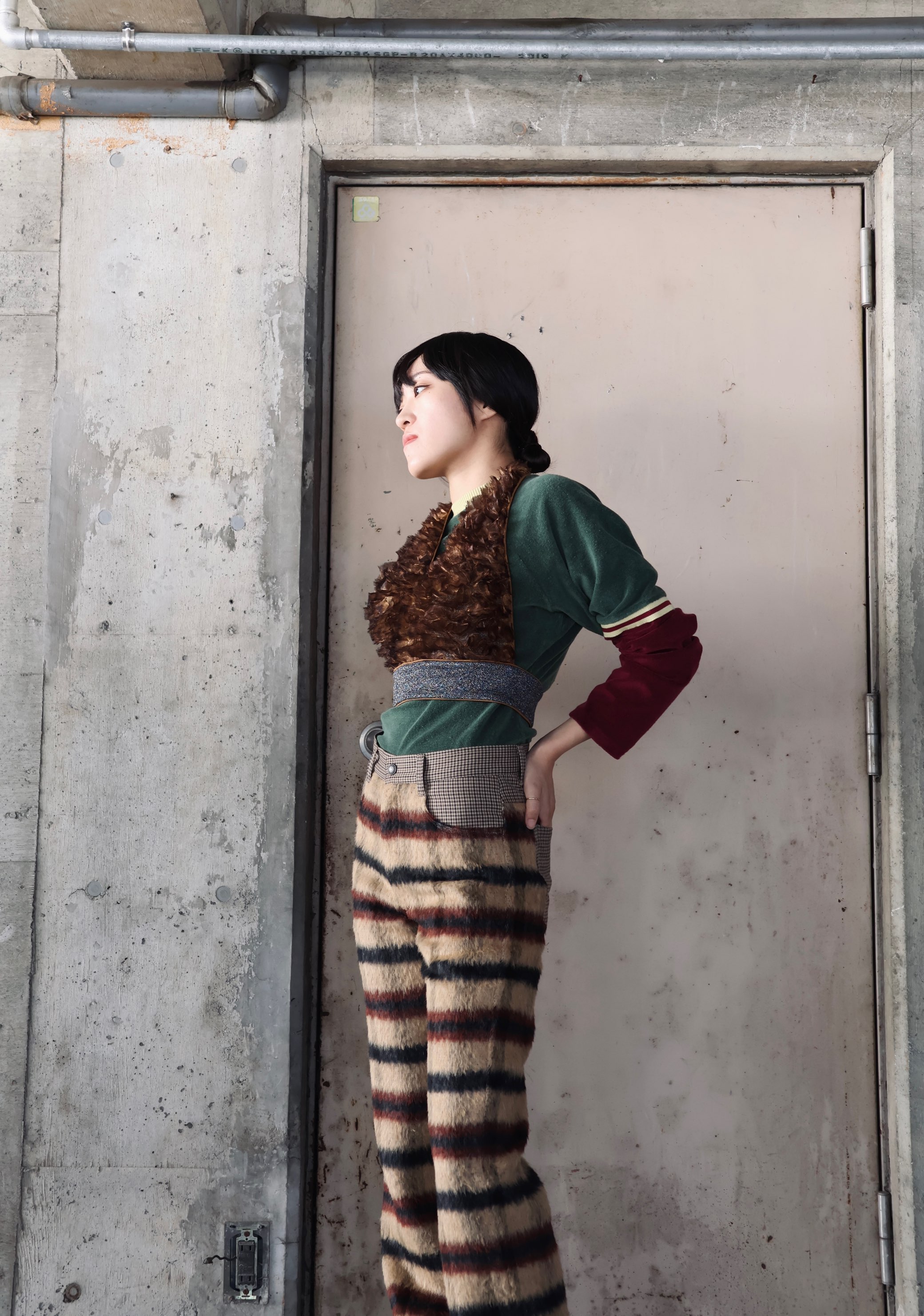FUMIKA UCHIDA: HOUNDSTOOTH/SHAGGY 5-POCKET STRAIGHT PANTS FUMIKA UCHIDA: HOUNDSTOOTH/SHAGGY 5-POCKET STRAIGHT PANTS