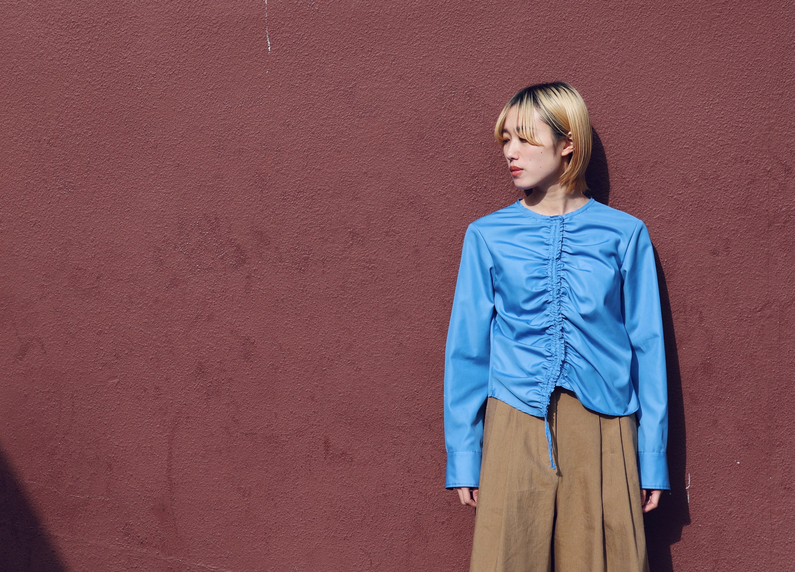 Ernie Palo：GATHER NO COLLAR SHIRT - SAX - ORANN ONLINE SHOP