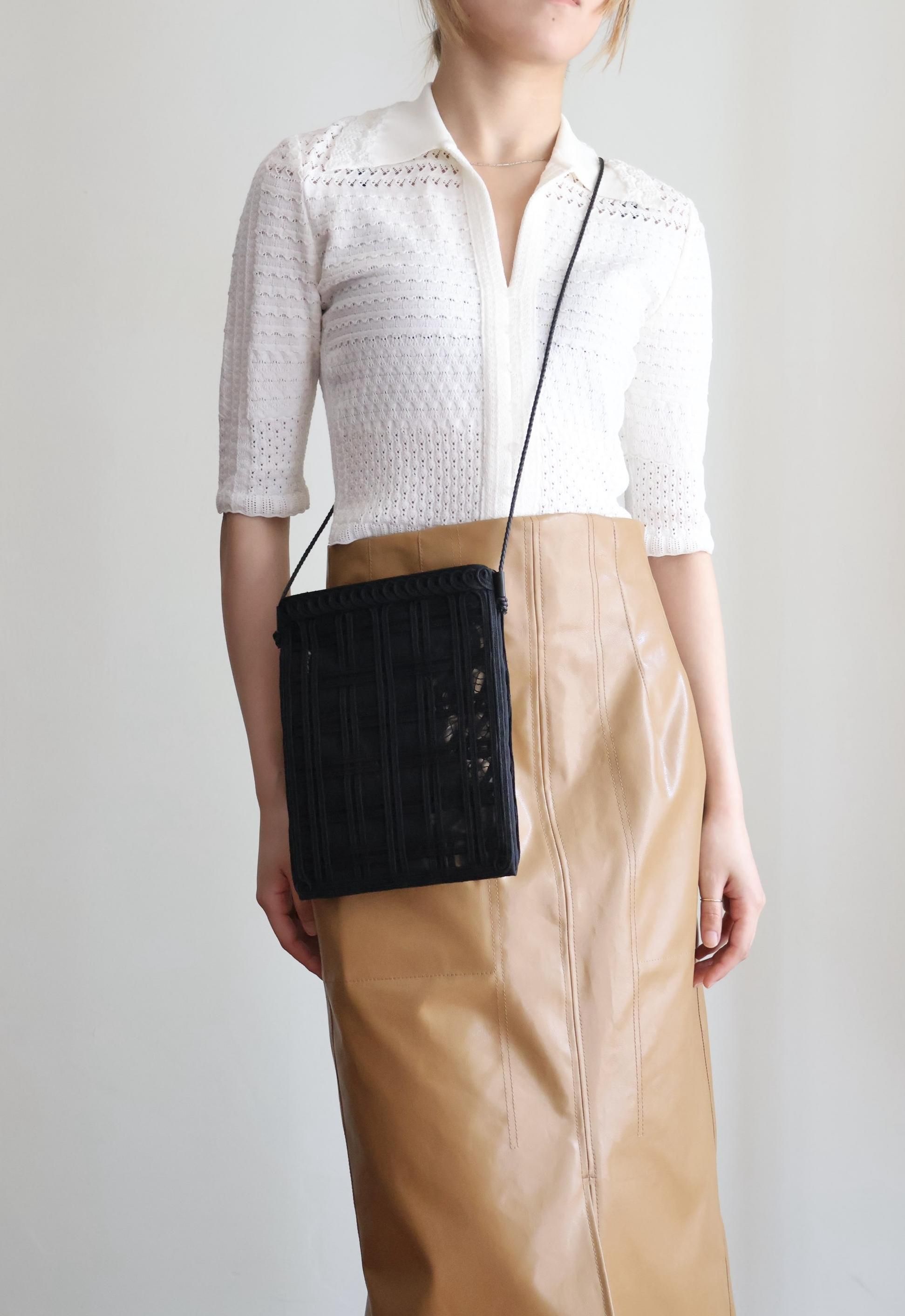 Mame Kurogouchi:Cording Embroidery Pouch With Leather Strap Mame Kurogouchi:Cording Embroidery Pouch With Leather Strap