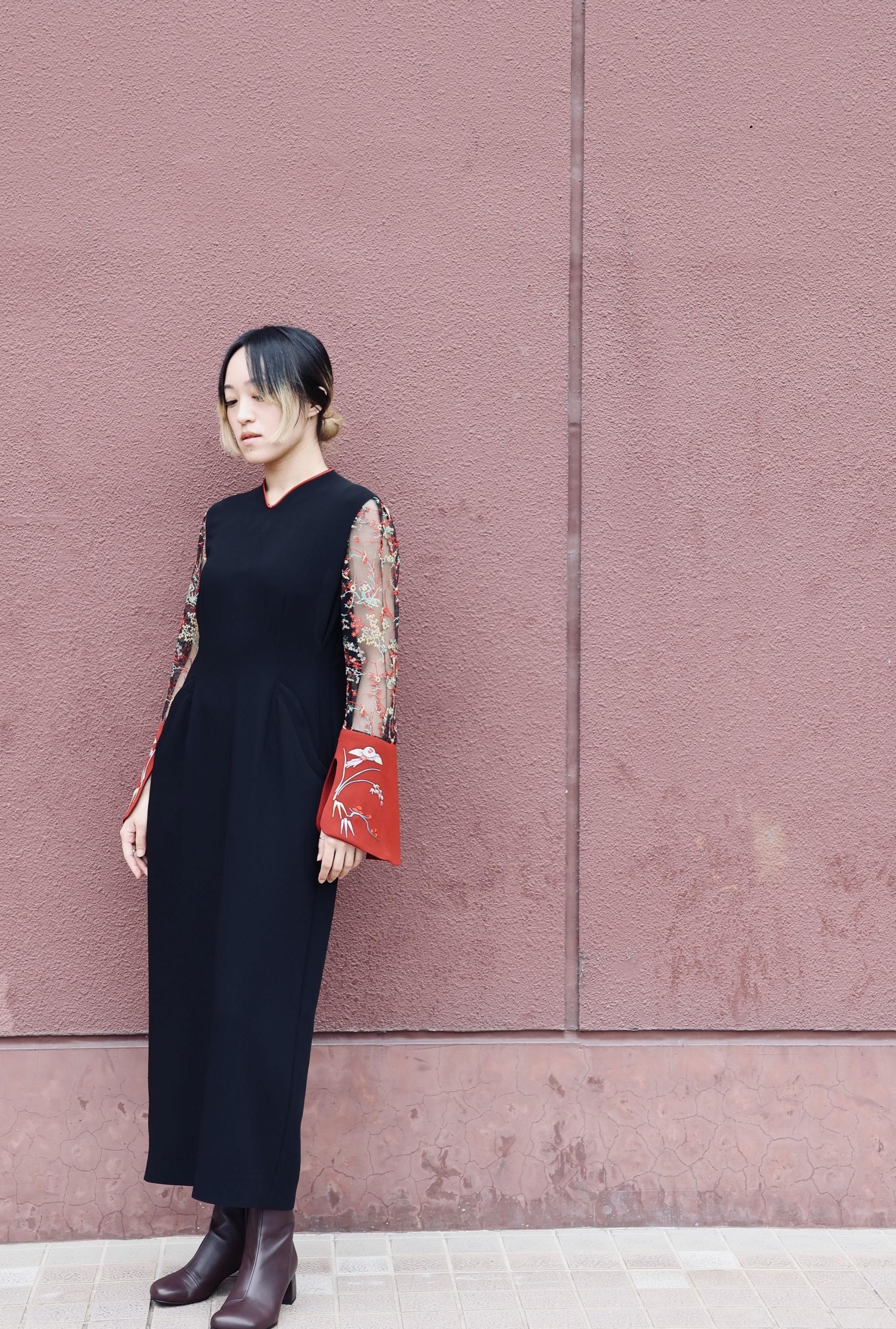 Mame Kurogouchi:Acetate Polyester Floral Lace-Sleeve Dress Mame Kurogouchi:Acetate Polyester Floral Lace-Sleeve Dress