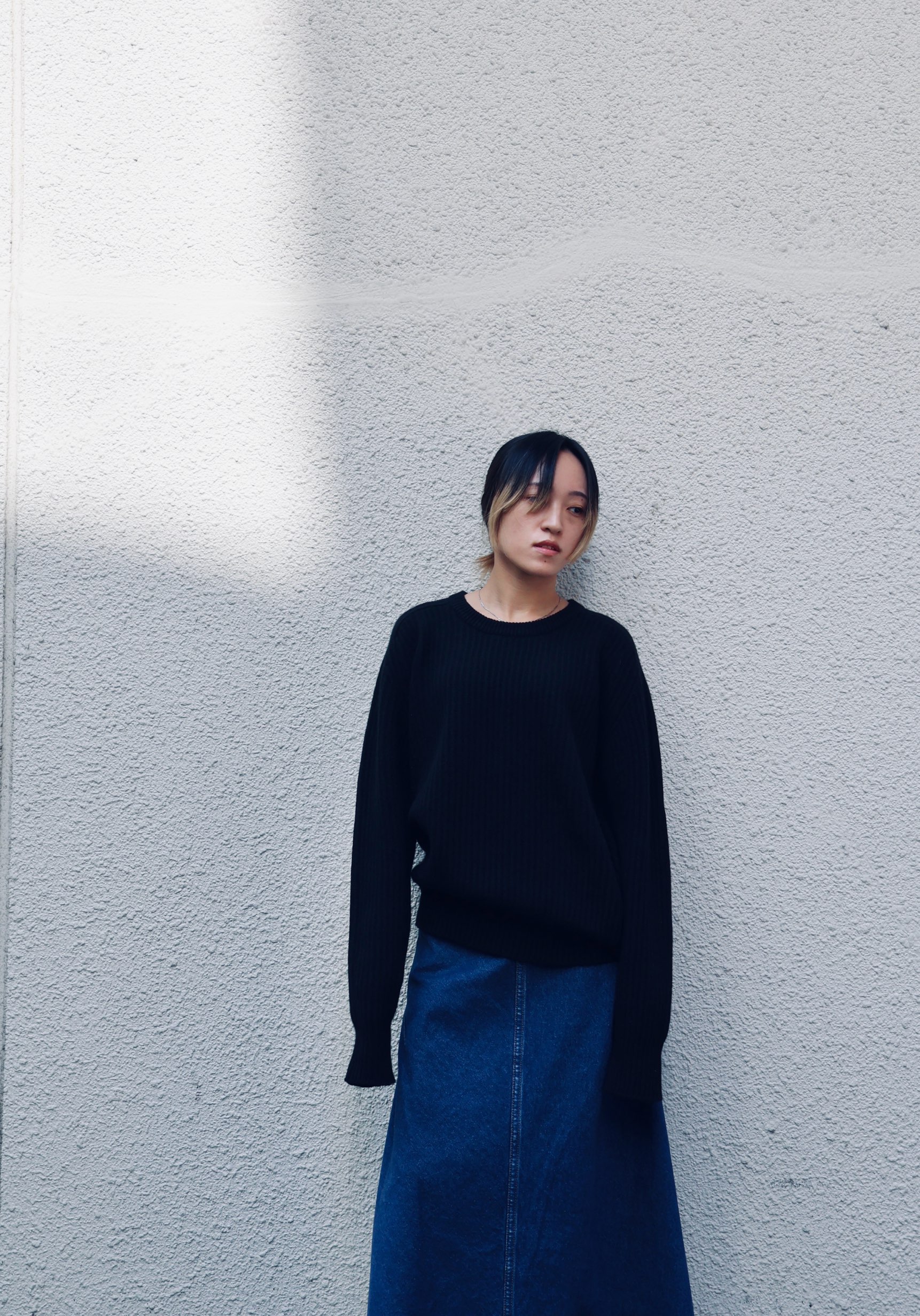 Cristaseya:CASHMERE&WOOL MAXI RIBBED RAGLAN SWEATER - BLACK Cristaseya:CASHMERE&WOOL MAXI RIBBED RAGLAN SWEATER - BLACK
