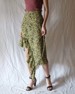 rokh： MIDI SKIRT WITH FRILL  - YELLOW FLORAL