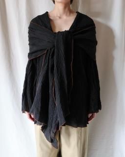 FUMIKA UCHIDASTRIPE SILK LINEN TIE BLOUSE - BLACK