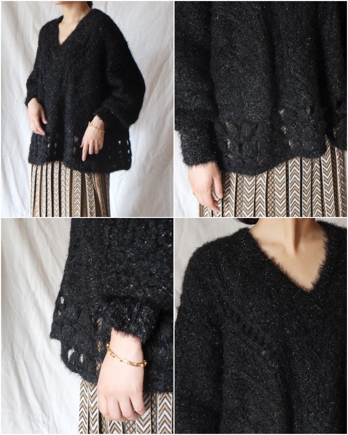 Mame Kurogouchi：Floral Mohair Knitted Pullover - black- ORANN 