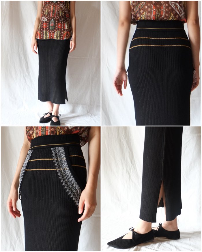 Mame Kurogouchi：Rib Jacquard Kintted Skirt - black - ORANN 通販サイト