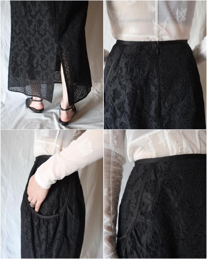 Mame Kurogouchi:Embroidery Lace Cotton Skirt - BLACK - ORANN 通販サイト Mame Kurogouchi:Embroidery Lace Cotton Skirt - BLACK - ORANN 通販サイト