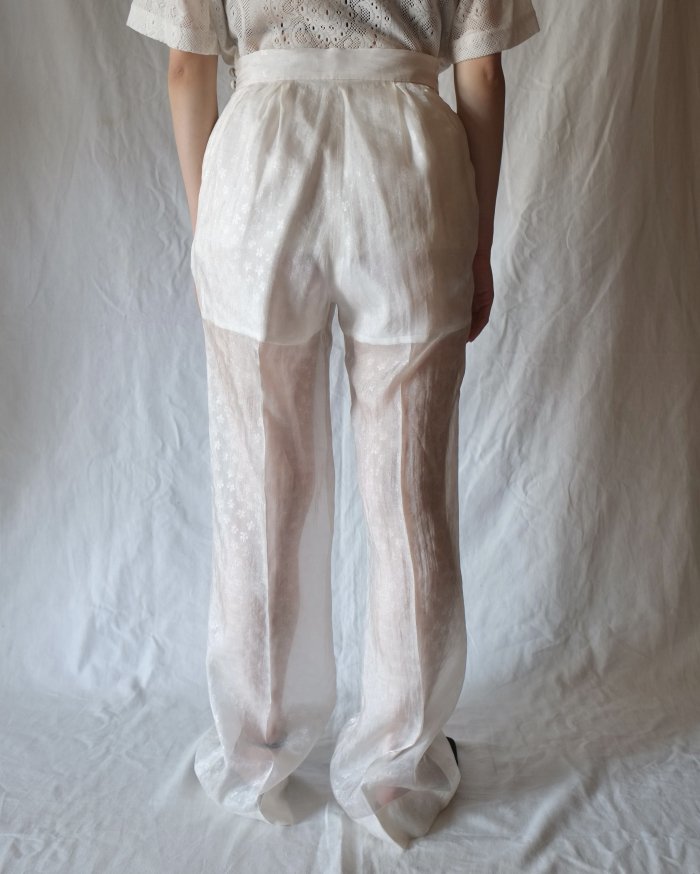 Mame Kurogouchi：Silk Nylon Floral Jacquard Sheer Trousers - WHITE - ORANN  通販サイト - ORANN 通販サイト