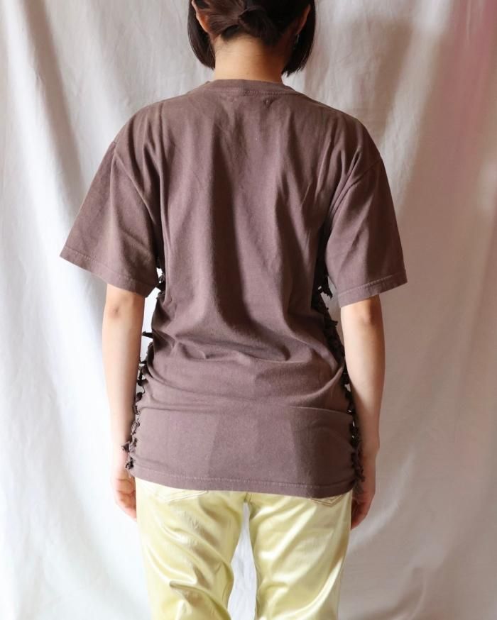 FUMIKA UCHIDA: OVERDYED SIDE SHIRRING TEE - PURPLE - ORANN FUMIKA UCHIDA: OVERDYED SIDE SHIRRING TEE - PURPLE - ORANN