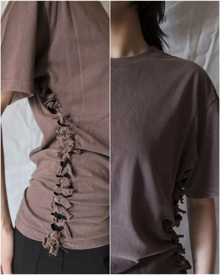 FUMIKA UCHIDA: OVERDYED SIDE SHIRRING TEE - PURPLE - ORANN FUMIKA UCHIDA: OVERDYED SIDE SHIRRING TEE - PURPLE - ORANN