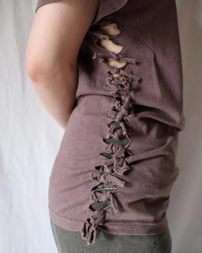 FUMIKA UCHIDA： OVERDYED SIDE SHIRRING TEE - PURPLE - ORANN