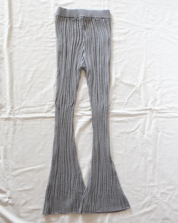 Mame Kurogouchi:Winding Ribbed Knitted Trousres - GREY Mame Kurogouchi:Winding Ribbed Knitted Trousres - GREY