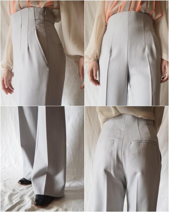 Mame Kurogouchi:High Waisted Center Creased Wool Pants Mame Kurogouchi:High Waisted Center Creased Wool Pants