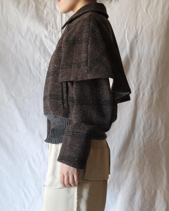 FUMIKA UCHIDA: PLAID NEP TWEED/CAPE BLOUSON - OLVBRW FUMIKA UCHIDA: PLAID NEP TWEED/CAPE BLOUSON - OLVBRW