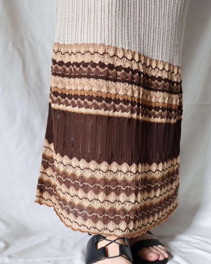 Mame Kurogouchi：Multi Pattern Knitted Skirt - BEIGE - ORANN
