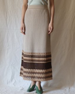 Mame Kurogouchi：Multi Pattern Knitted Skirt - BEIGE
