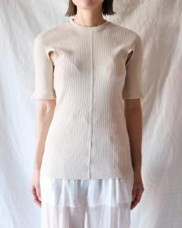 Mame KurogouchiCrew Neck Ribbed Jersey Top -BEIGE