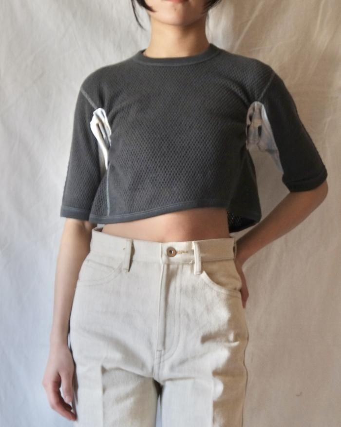 最も完璧な STRIPED UCHIDA： FUMIKA FLANNEL・WOOL SLEEVE MESH/SHORT トップス