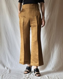 Mame Kurogouchi：Linen Silk High Waisted Cropped Trousers - BROWN