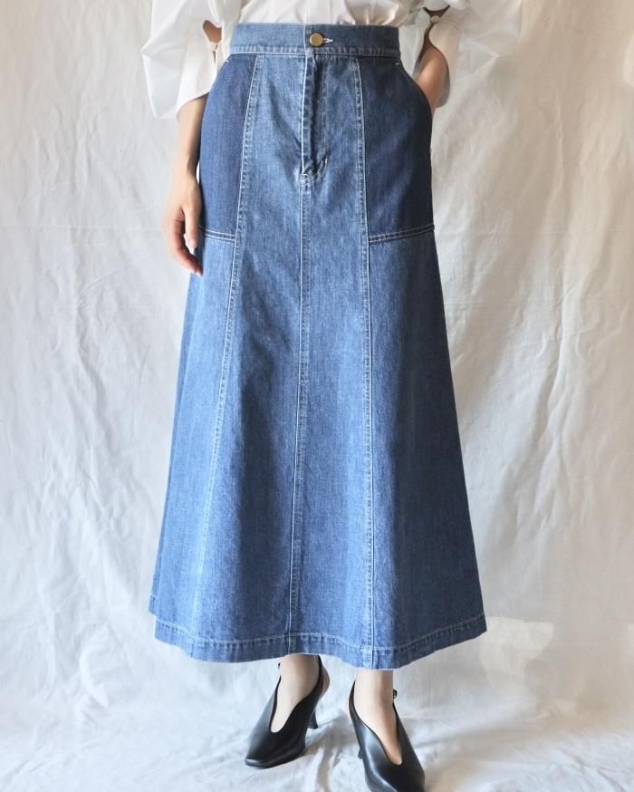 Mame Kurogouchi：Denim Flared Skirt - BLUE - ORANN ONLINE SHOP
