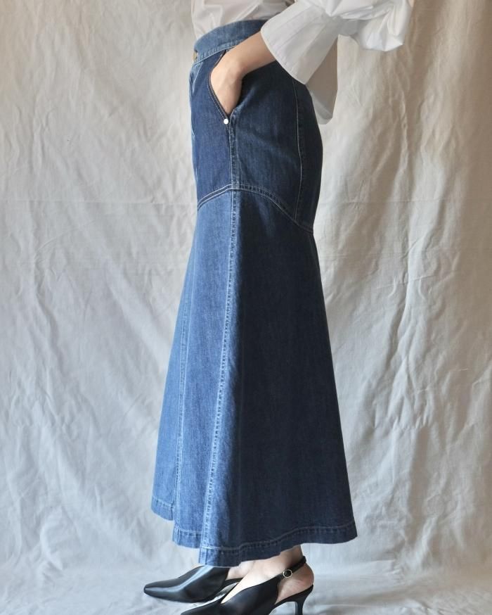 Mame Kurogouchi:Denim Flared Skirt - BLUE - ORANN ONLINE SHOP Mame Kurogouchi:Denim Flared Skirt - BLUE - ORANN ONLINE SHOP