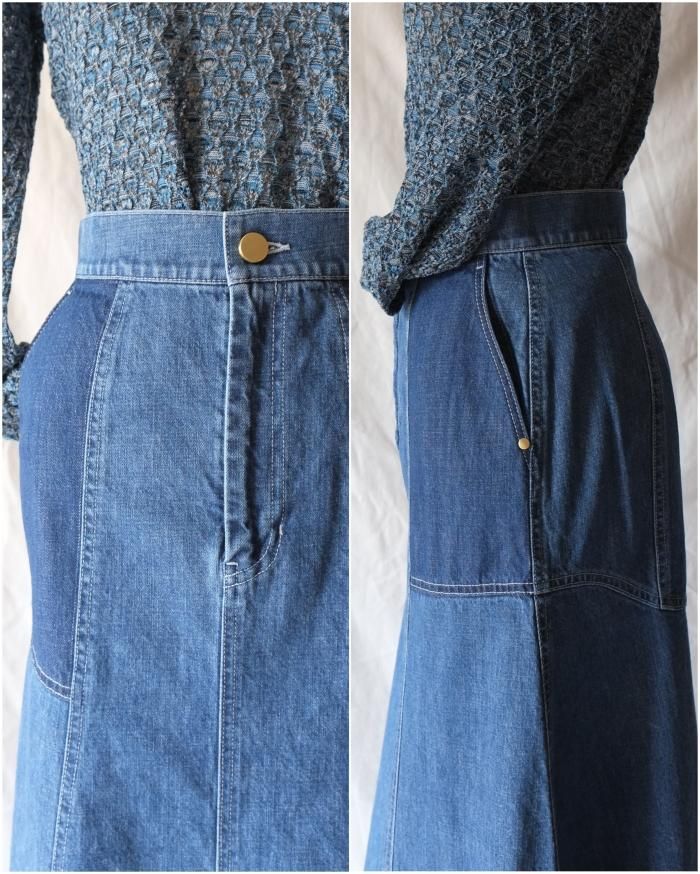 Mame Kurogouchi:Denim Flared Skirt - BLUE - ORANN ONLINE SHOP Mame Kurogouchi:Denim Flared Skirt - BLUE - ORANN ONLINE SHOP