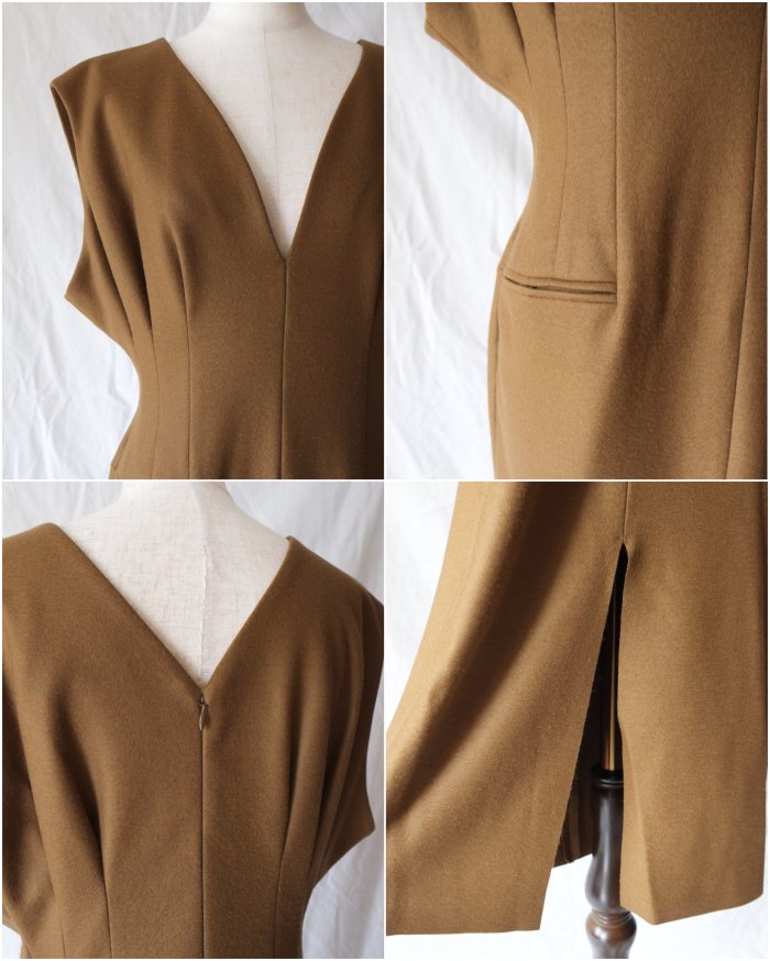 Mame Kurogouchi：V-Neck Tucked Wool Dress - OLIVE - ORANN 通販サイト