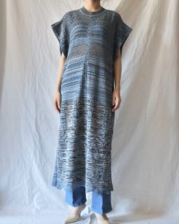 Mame Kurogouchi：Multi Pattern Sleeveless Knitted Dress - BLUE