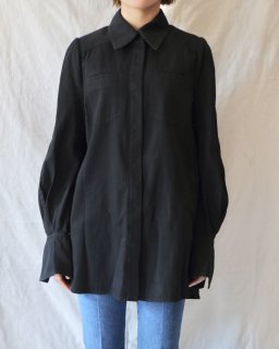 Mame Kurogouchi：Flared Sleeve  Denim Shirt - BLACK