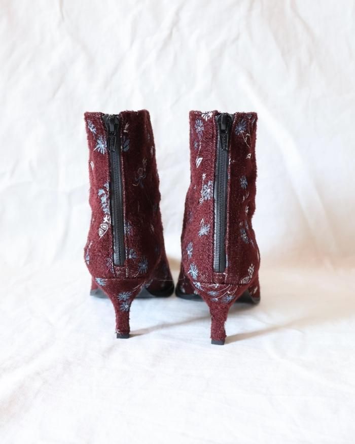 Mame Kurogouchi:Floral Jacquard Boots - BORDOUX - ORANN Mame Kurogouchi:Floral Jacquard Boots - BORDOUX - ORANN